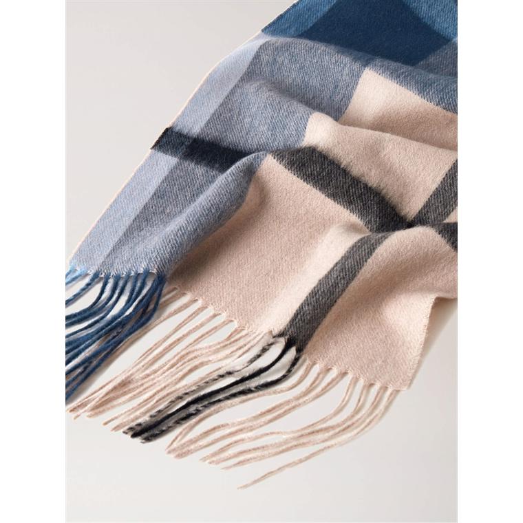Mulberry Small Check Lambswool Scarf, Deep Blue